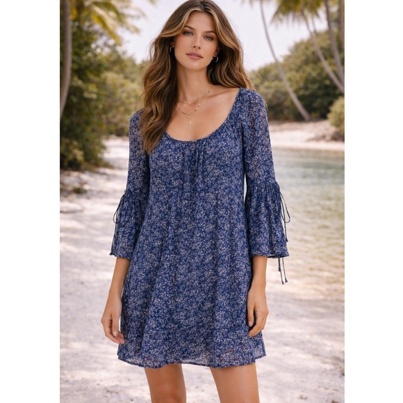 Lucky Brand Dresses & Skirts - Lucky Brand Blue Floral Scoop-Neck Mini Dress